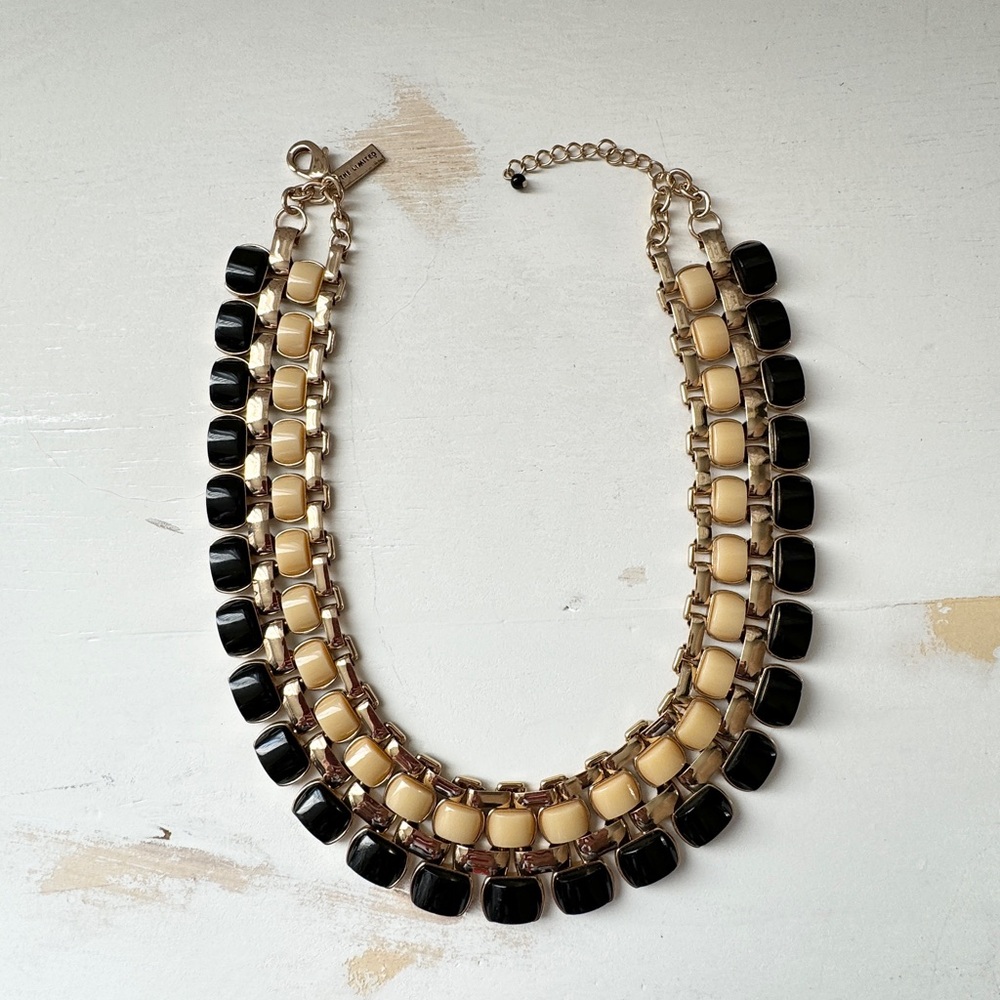 Retro The Limited Gold Tone with Black and Cream Lucite Statement Necklace - Picture 3 of 13